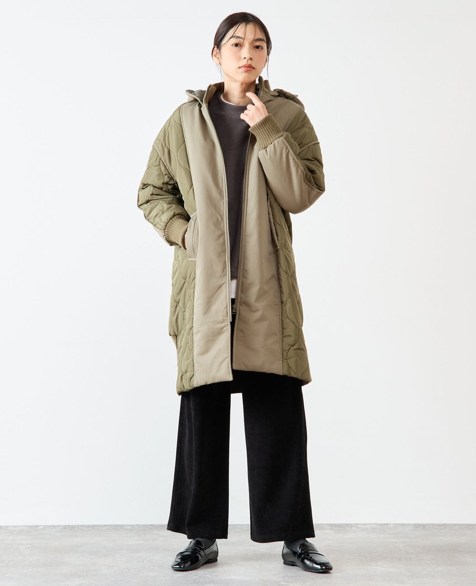 MELROSE CLAIRE｜【取り外しフード付き切替中綿キルティングコート