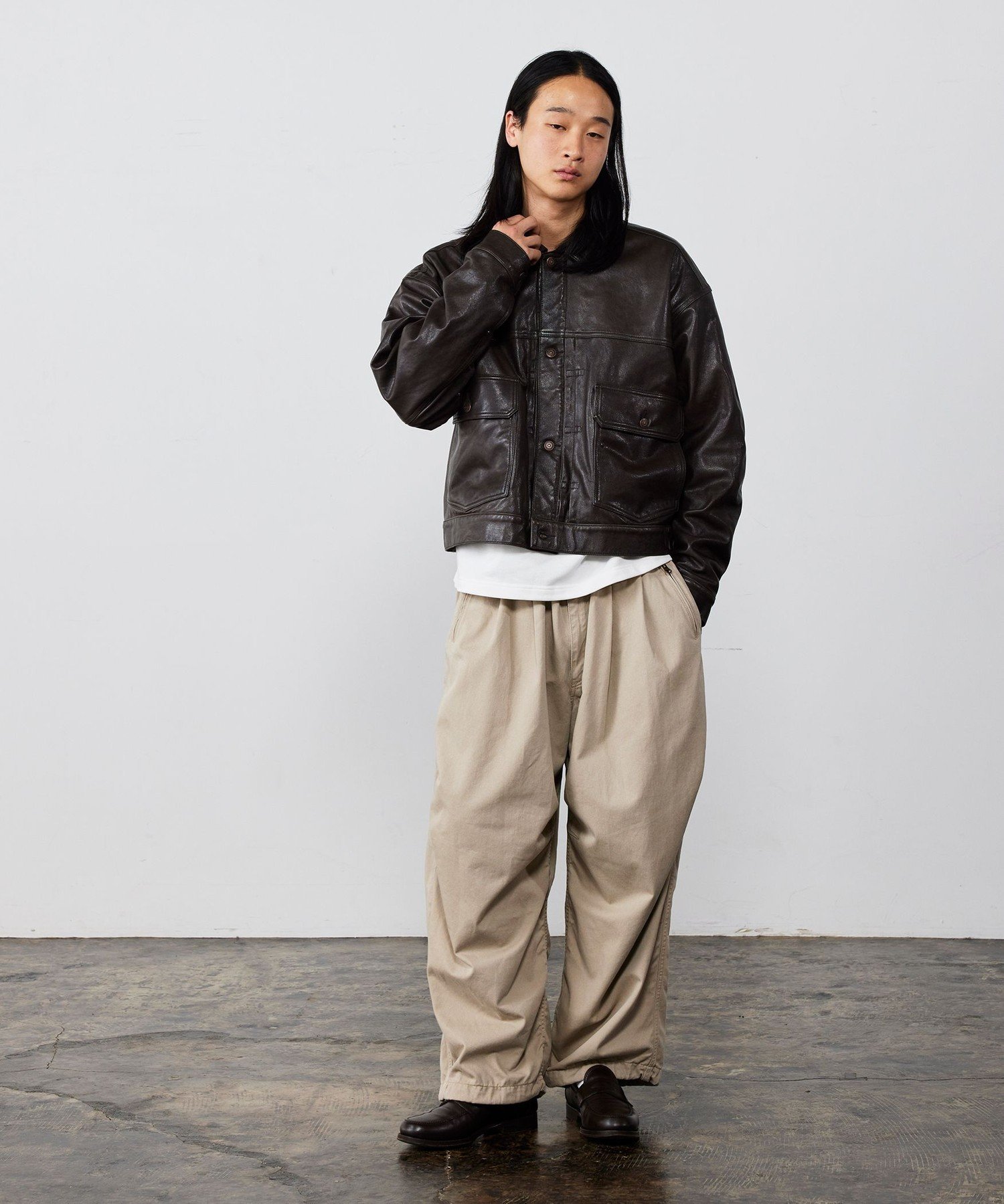 BEAMS MEN｜ワイドショートフィット シープレザー ジャケット