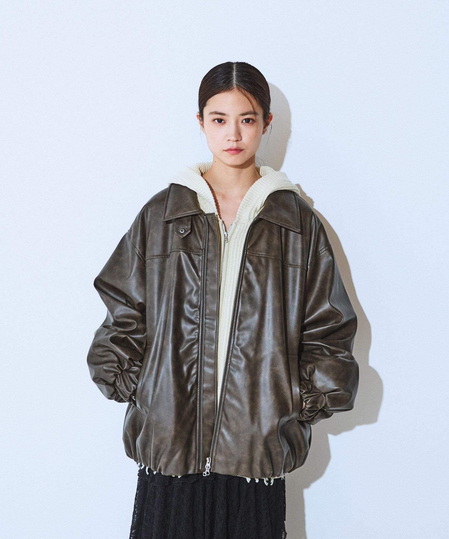 JEANASIS｜ヴィンテージレザーパファーブルゾン【中綿入りで冬の防寒も