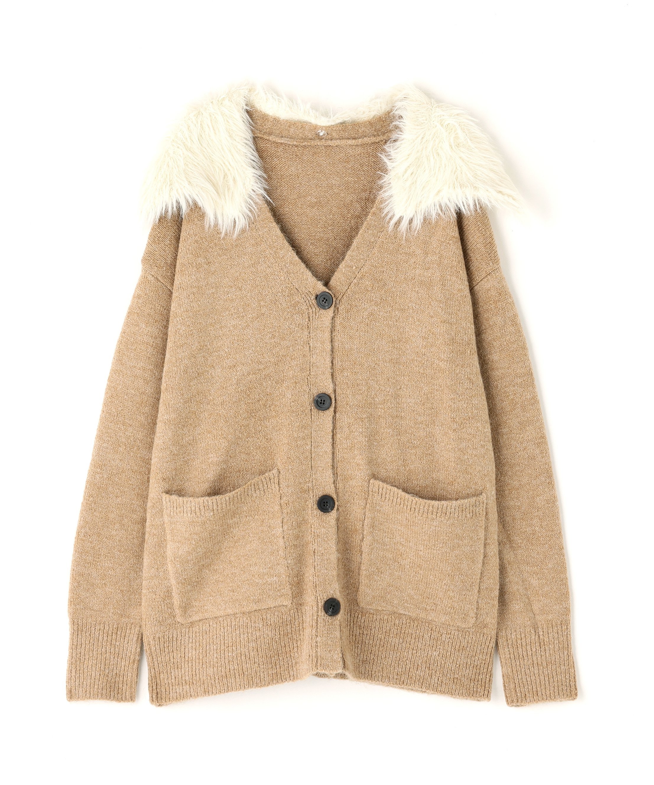 NATURAL BEAUTY BASIC｜フェイクファー付ボクシーカーディガン