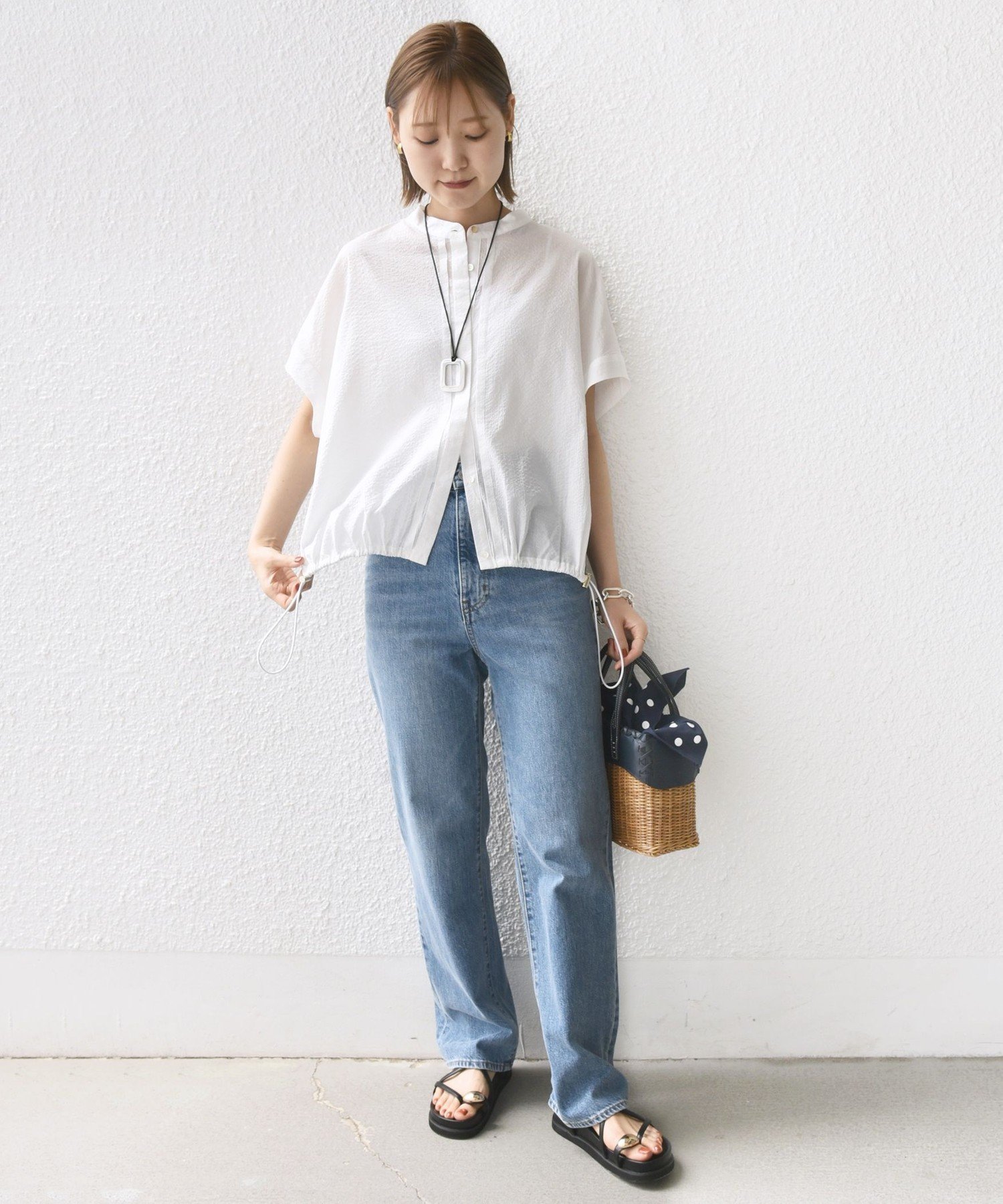 新品タグ付き〈手洗い可能〉サッカー 裾 ドロスト ドルマン ブラウス 2 手洗い可能〉サッカー 裾 ドロスト ドルマン ブラウス 2｜ SHIPS 公式