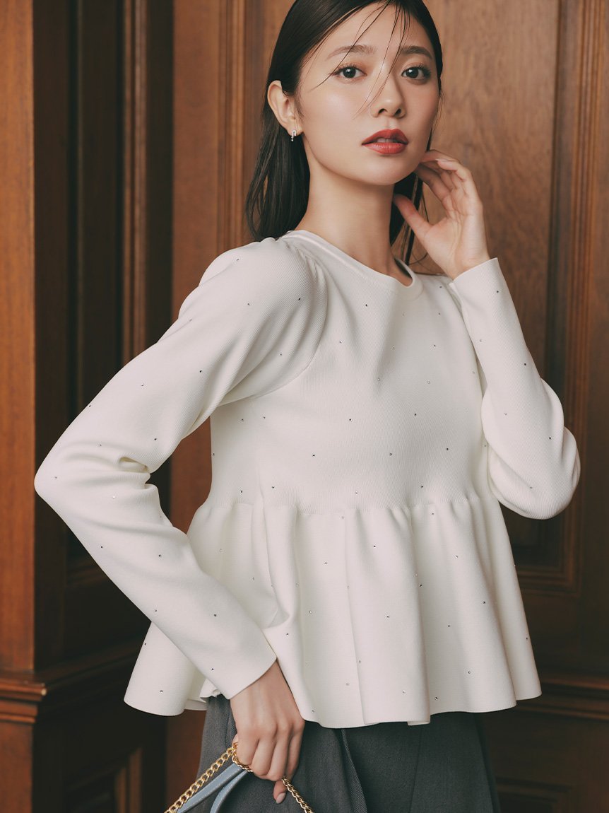 CELFORD｜【ウォッシャブル】ホットフィットビジューペプラムニット