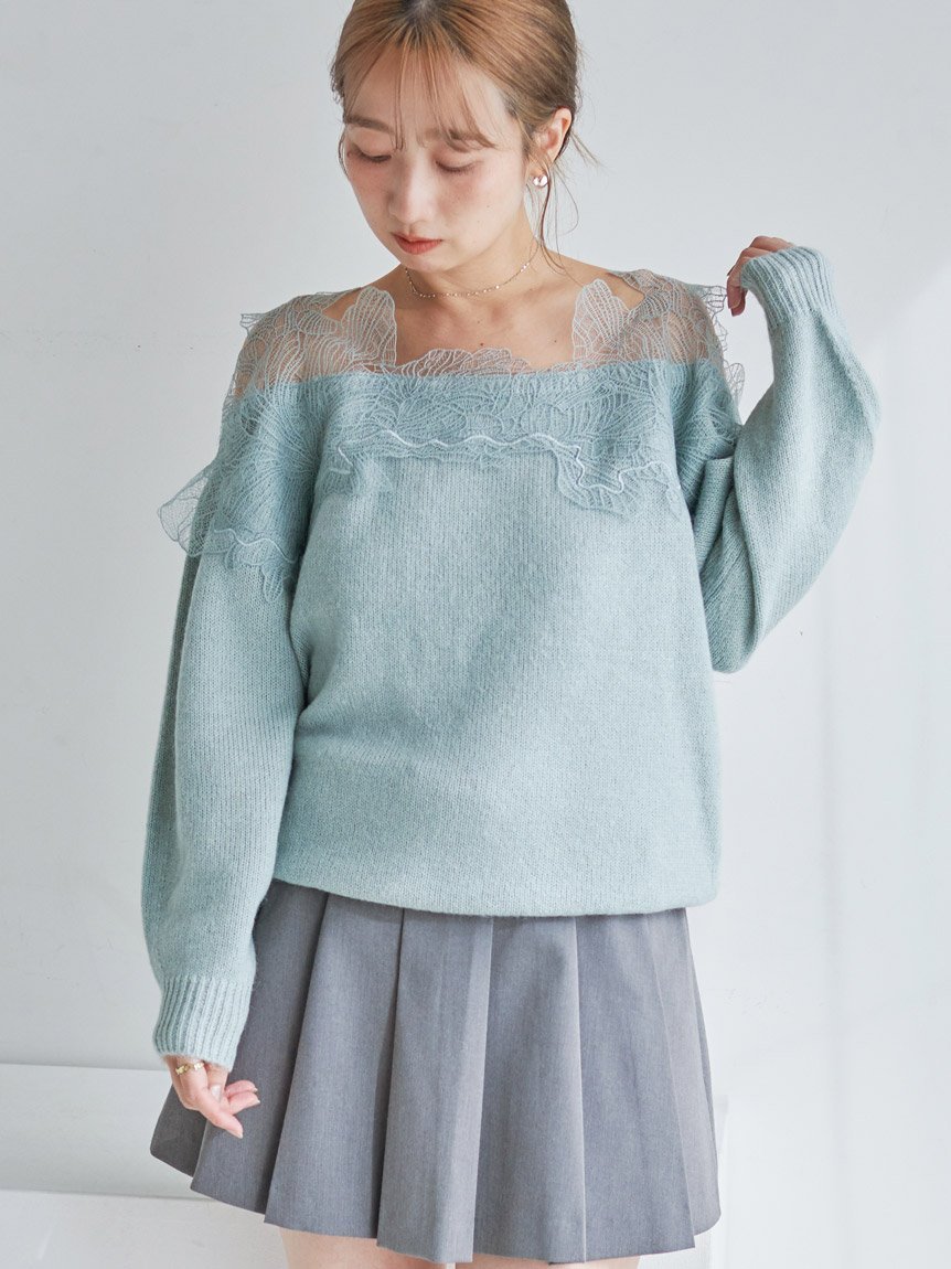 SNIDEL｜レーストリミングニットプルオーバー | Rakuten Fashion(楽天