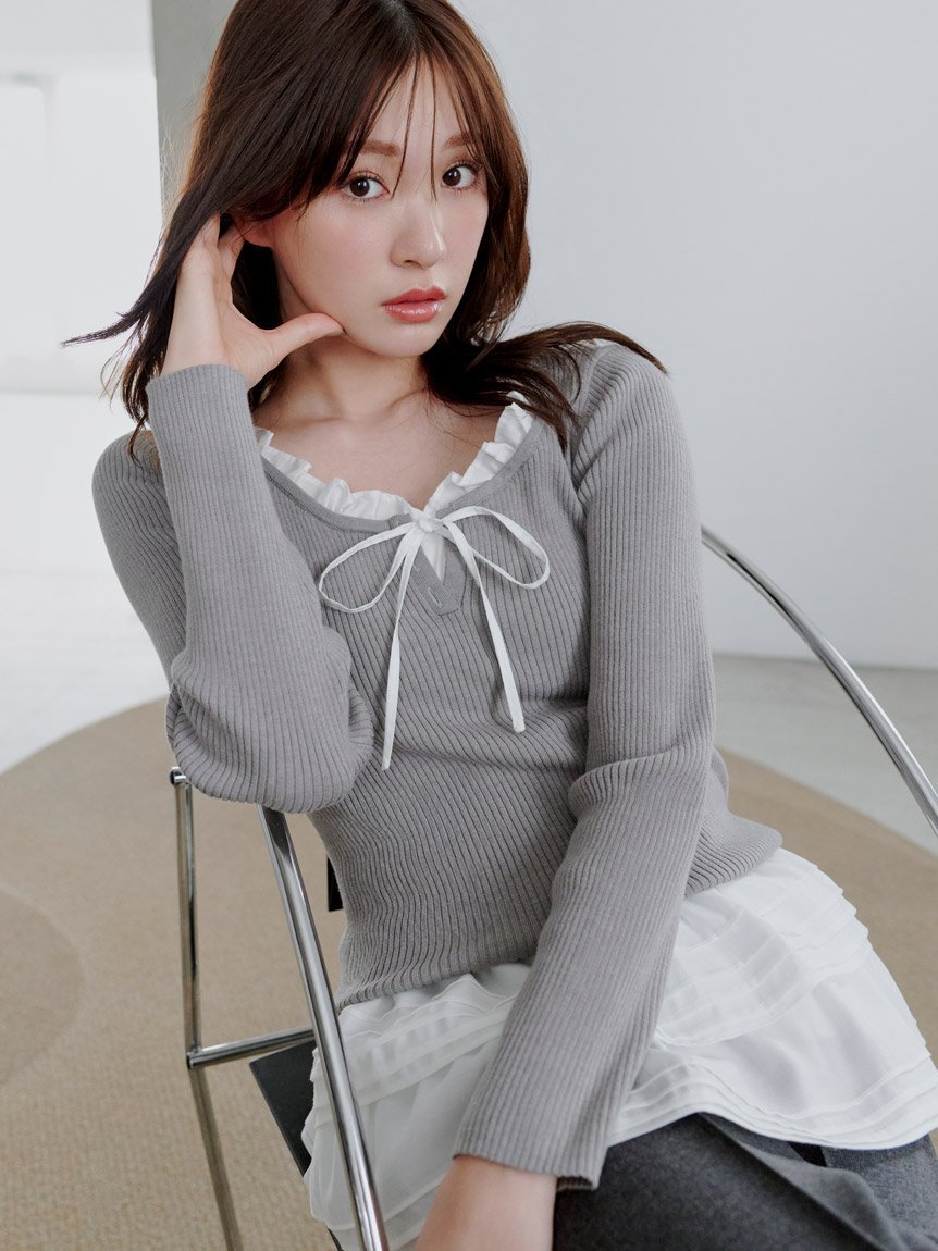 SNIDEL｜【WEB限定カラーあり】フリルドッキングニットプルオーバー