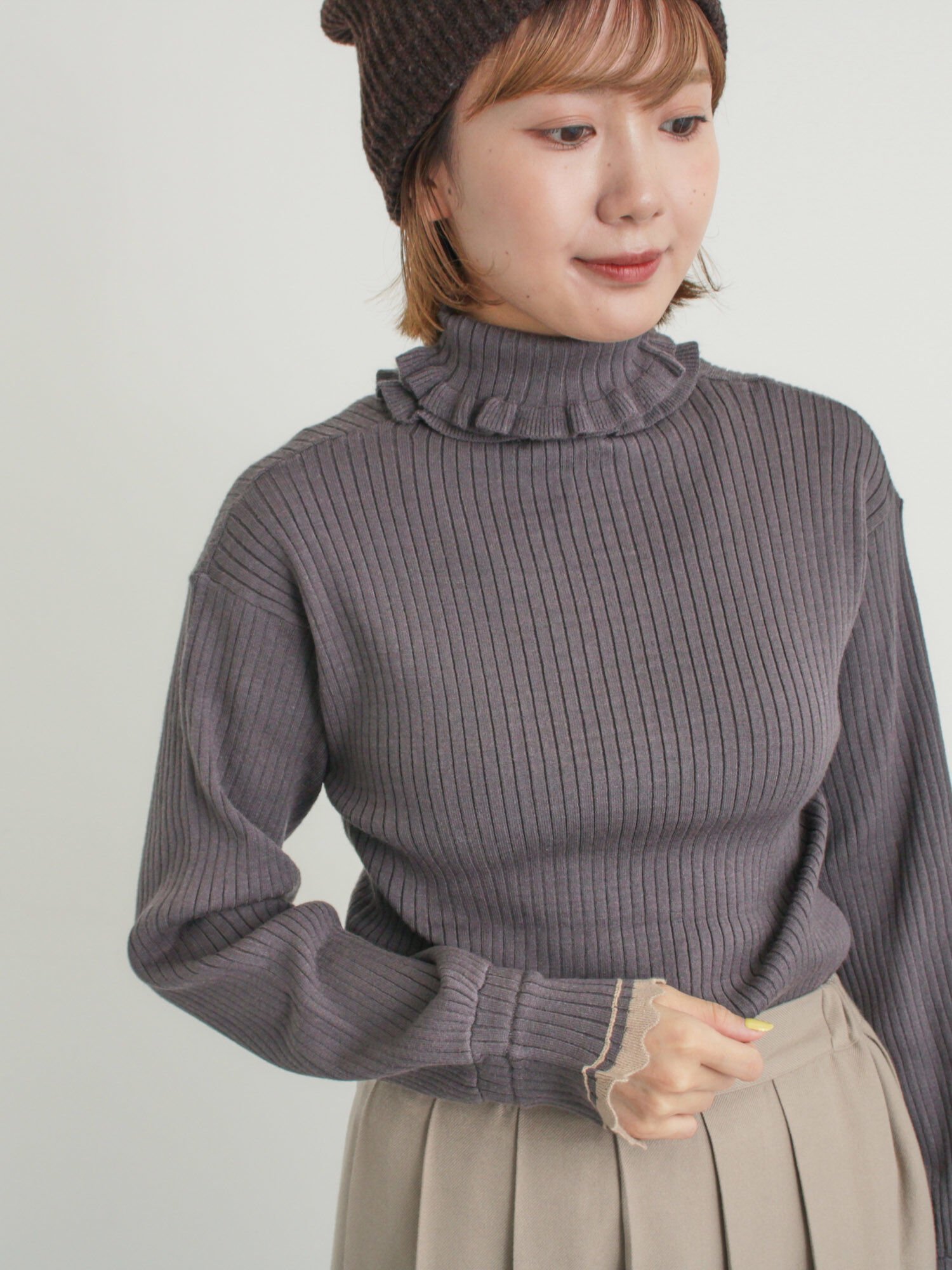 Samansa Mos2｜袖口配色スカラップタートルニット | Rakuten Fashion