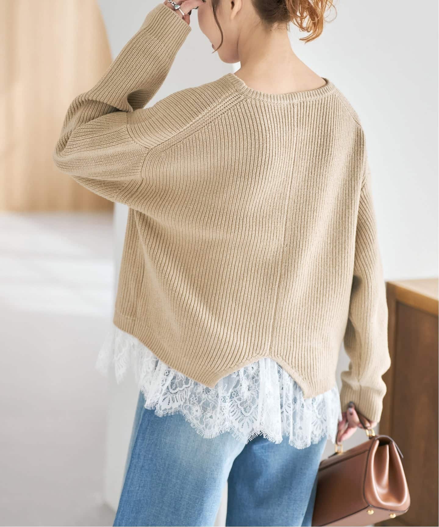 Spick & Span｜《追加3》レースドッキング畦ニットプルオーバー