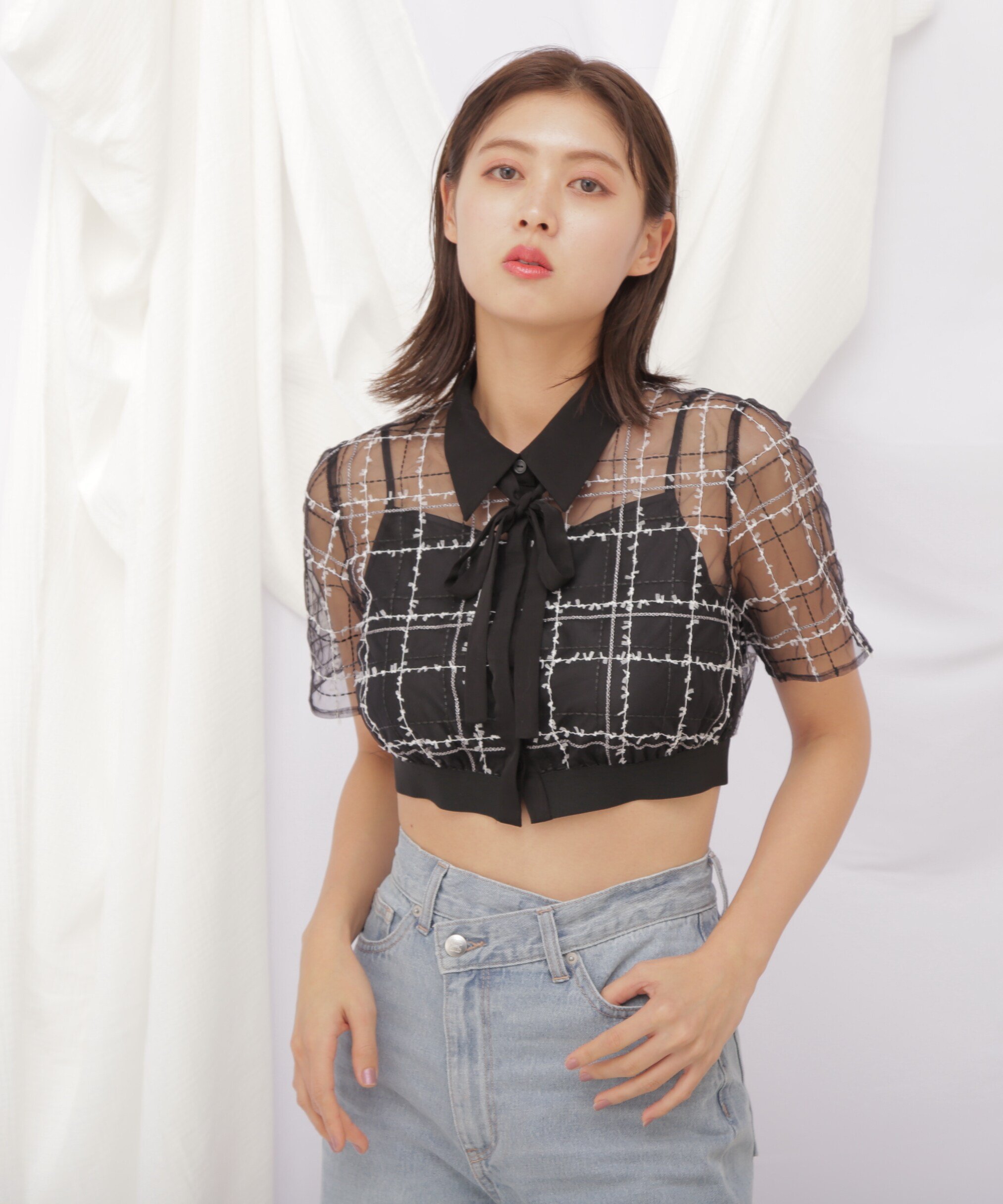 JILL by JILL STUART｜◇シアーチェックショート丈ブラウス | Rakuten