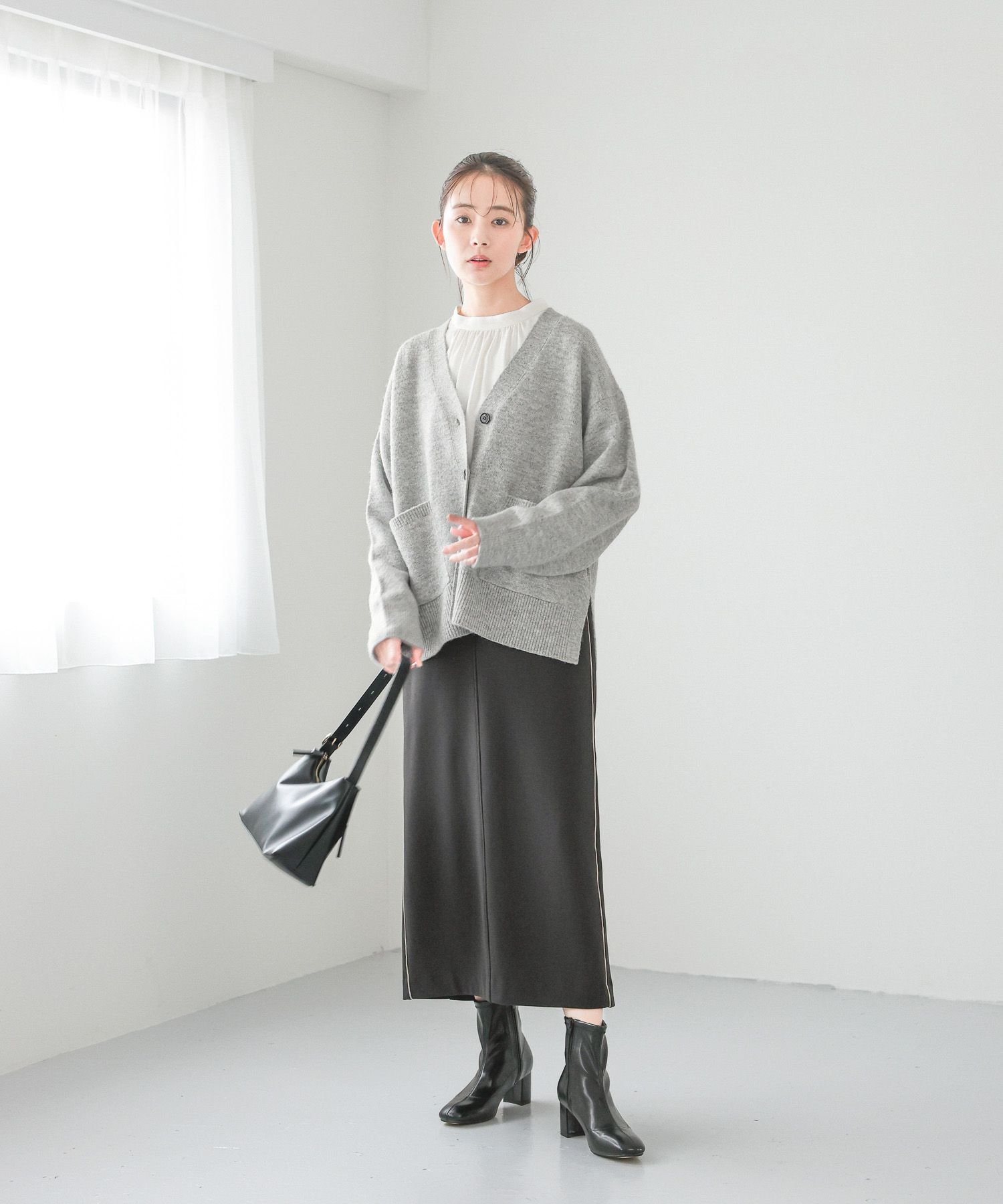 GLOBAL WORK｜お手入れラクラクスタンドギャザーブラウス/133608