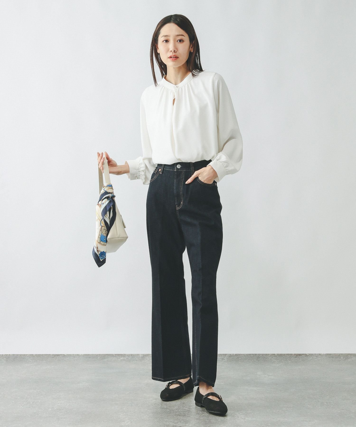 GLOBAL WORK｜お手入れラクラクスタンドギャザーブラウス/133608