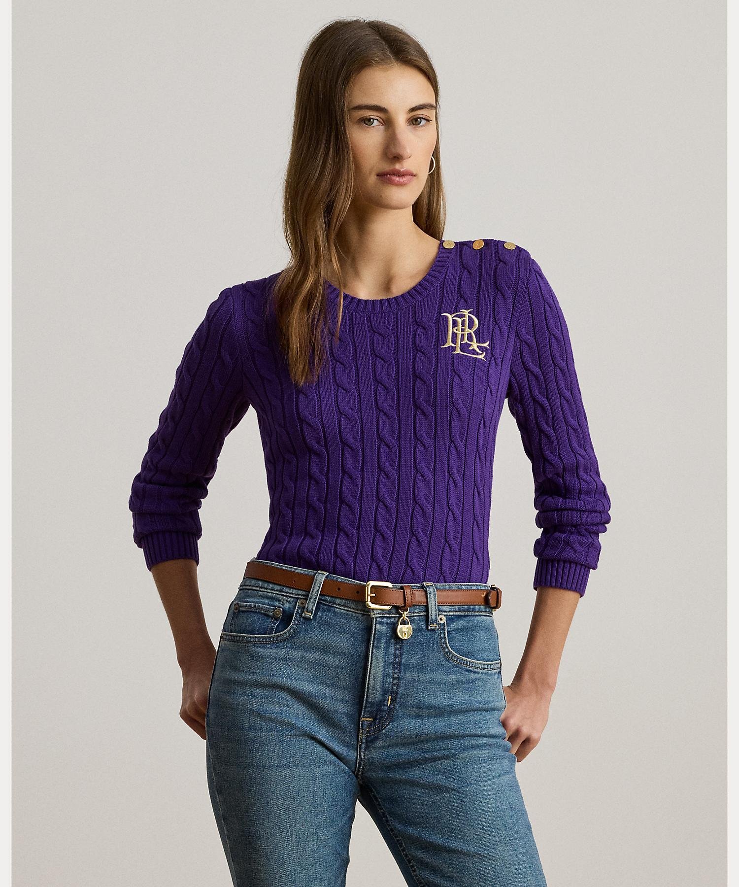 RALPH LAUREN｜ボタントリム ケーブルニット コットン セーター