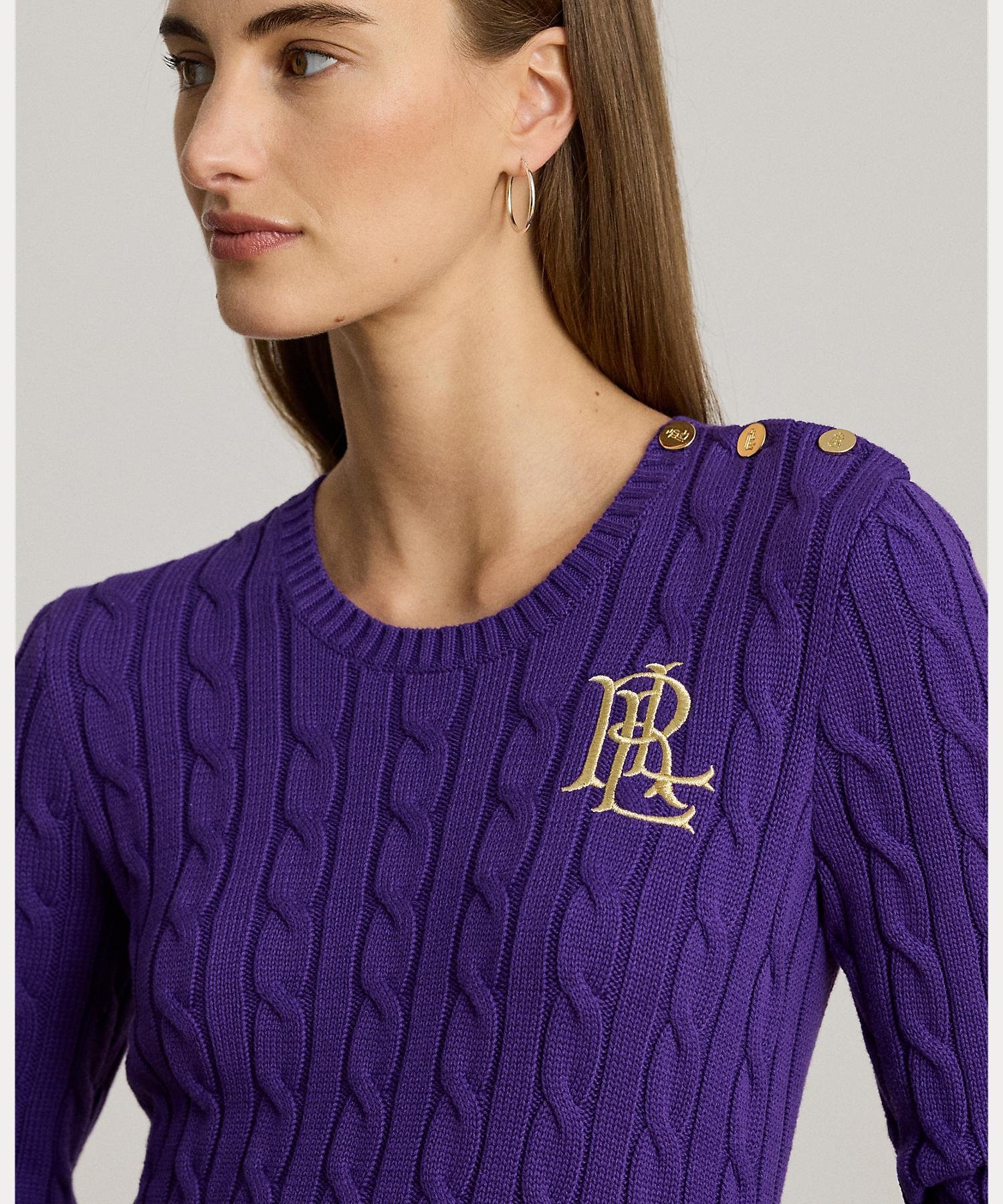 RALPH LAUREN｜ボタントリム ケーブルニット コットン セーター