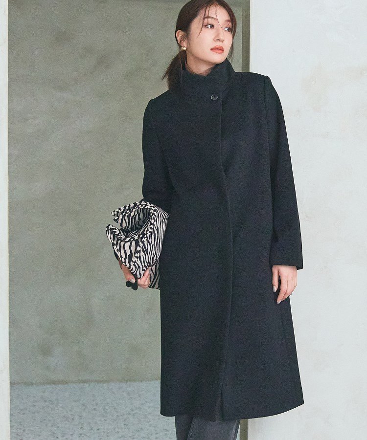 INDIVI｜【名品コート/日本製】ウール100%スタンドカラーロングコート