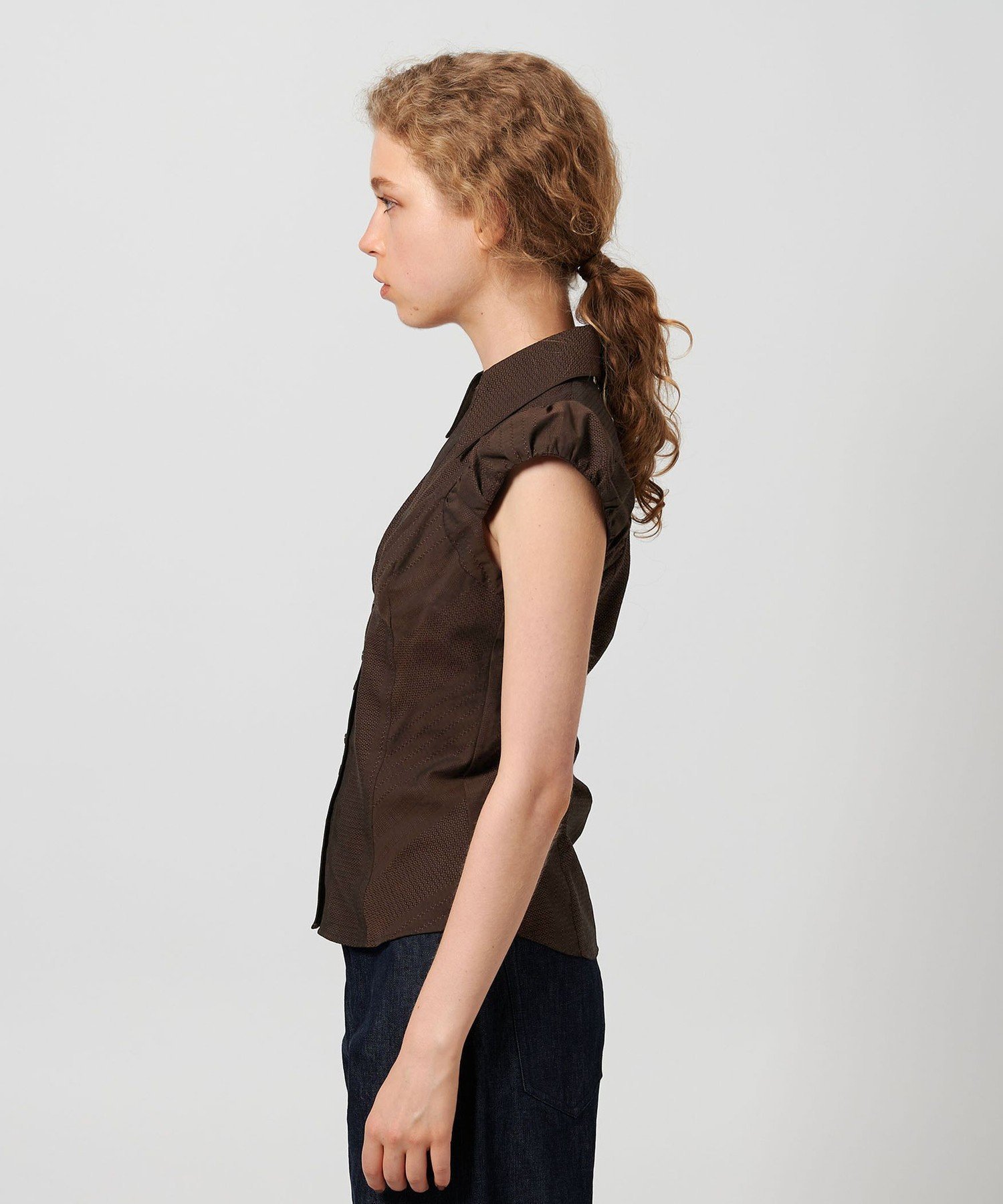 attisession ギャザー　ショートスリーブ　シャツ　white ATTISESSION＞ギャザー ショートスリーブ シャツ