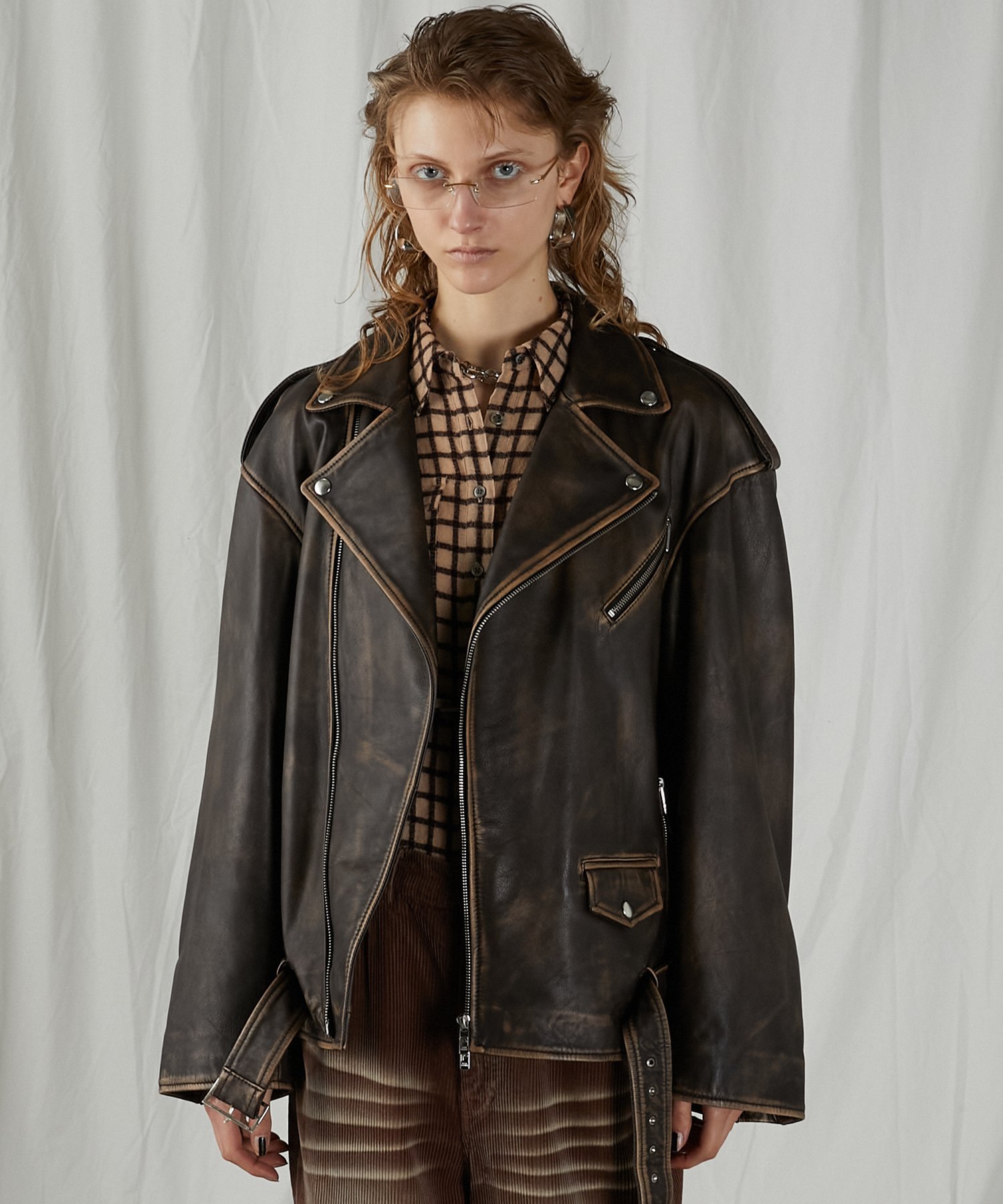 PRANK PROJECT｜ラブオフCOWレザーライダースジャケット / Rub Off COW