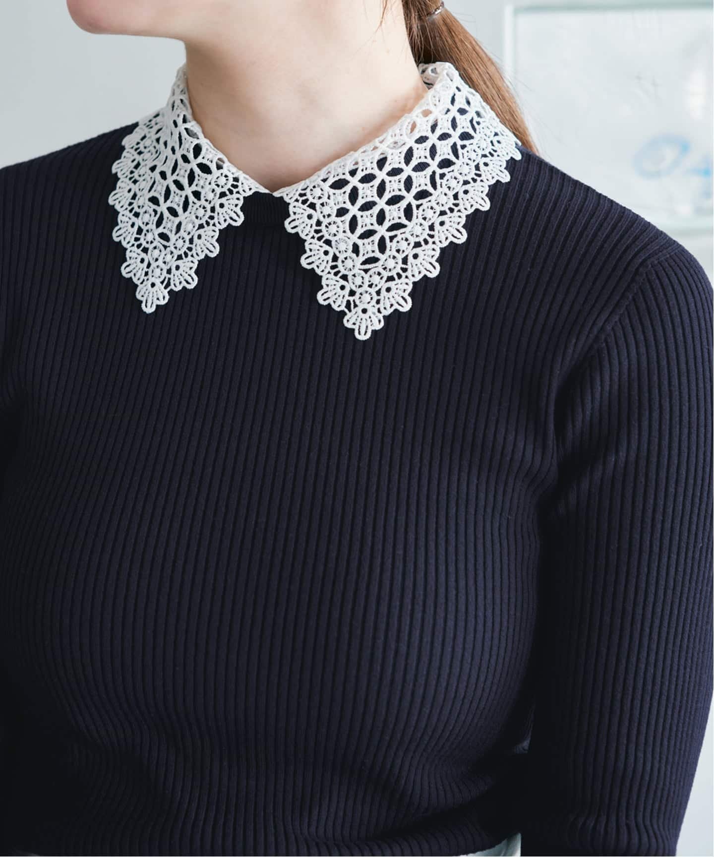 IENA｜《予約》レース襟 RIBホールガーメントプルオーバー | Rakuten
