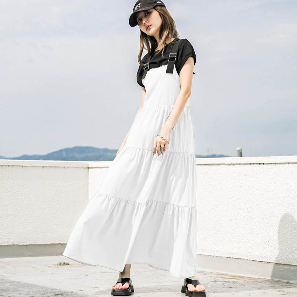 楽天市場】【半額クーポン対象】ジャンパースカート ティアード ロング