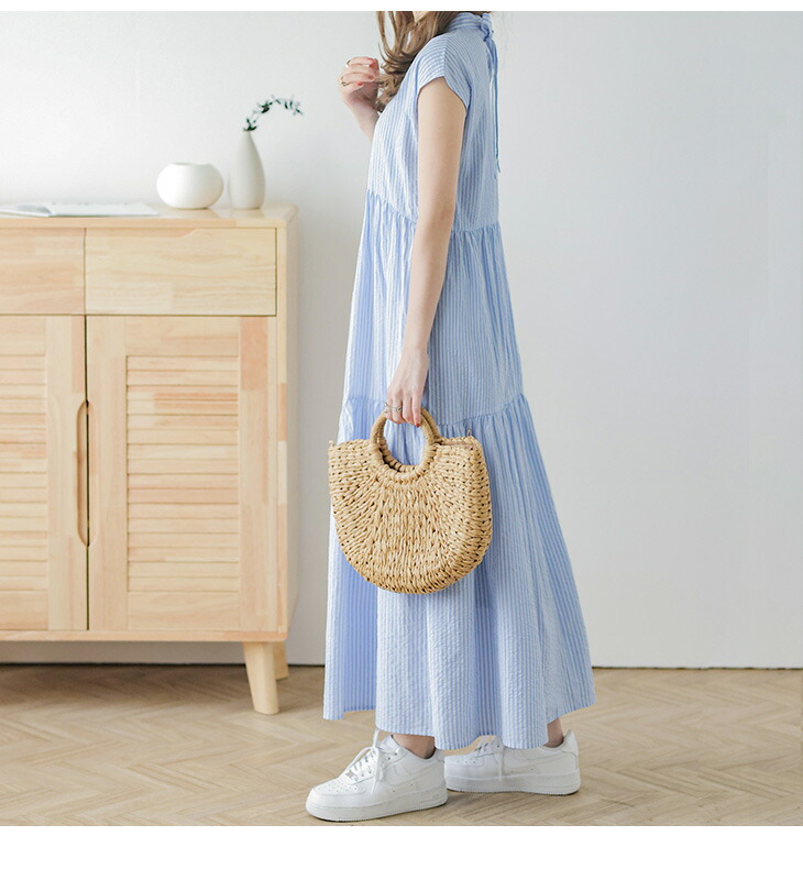 楽天市場】【半額クーポン対象】スタンドカラーストライプワンピース