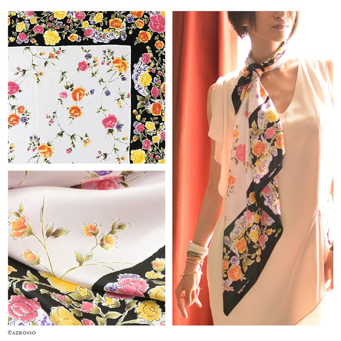 楽天市場】日本製 シルクスカーフ 大判 スカーフ 正方形 90cm シルク