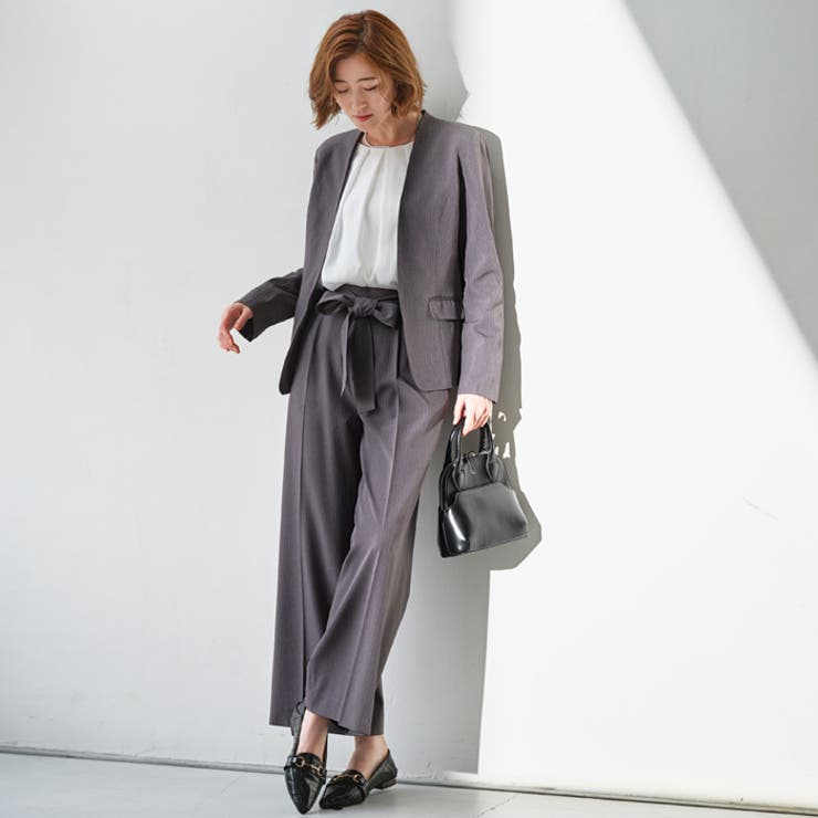 楽天市場】GeeRA 【2点セット】洗えるノーカラーワイドパンツスーツ