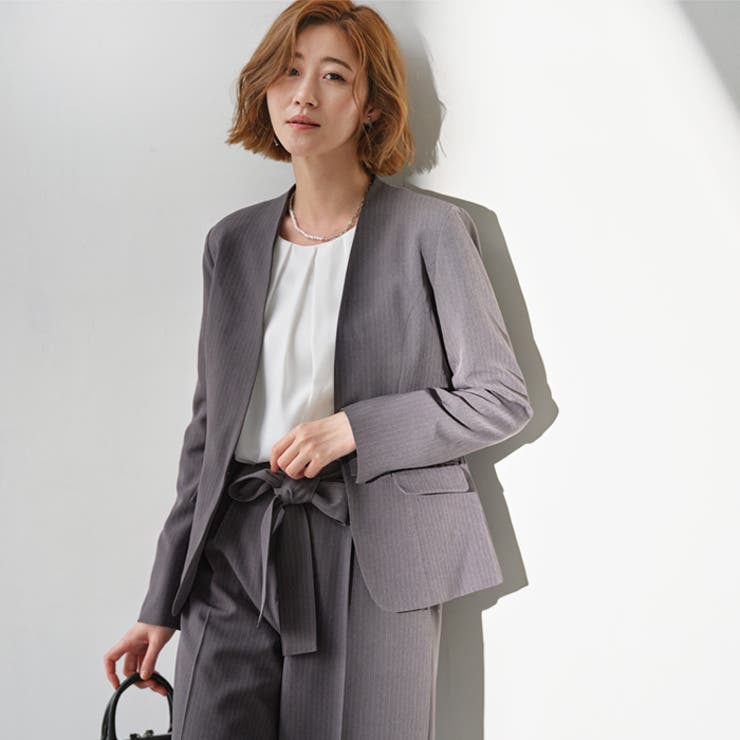 楽天市場】GeeRA 【2点セット】洗えるノーカラーワイドパンツスーツ