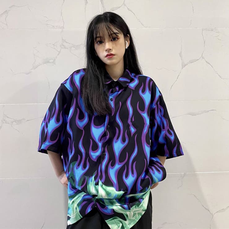楽天市場】Decorative 柄シャツ 炎柄 ファイヤー柄 ビッグシルエット