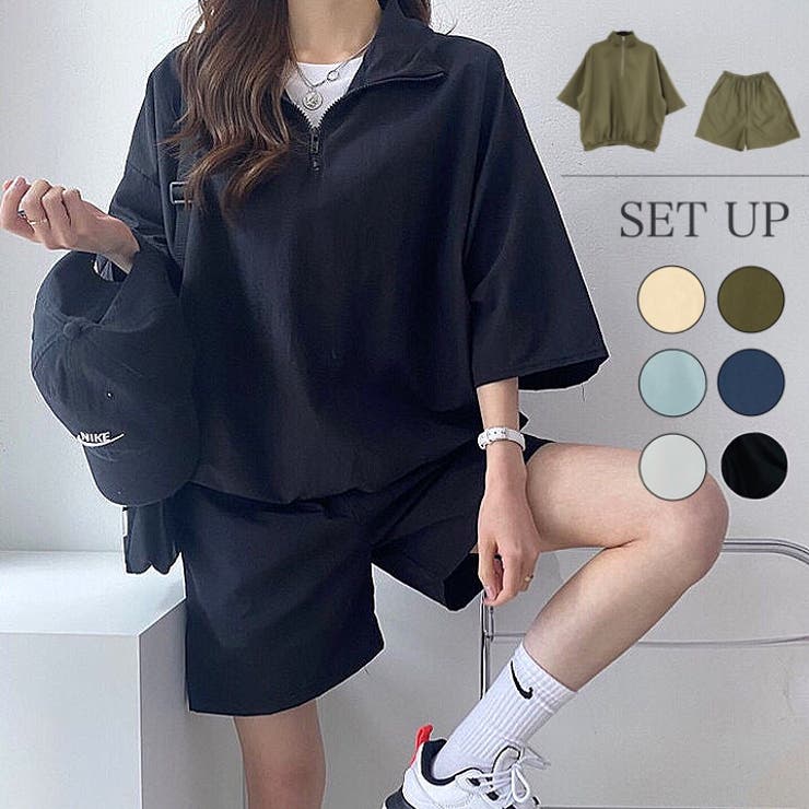 楽天市場】SHEENA 【セットアップ】スタンドハーフジップトップス