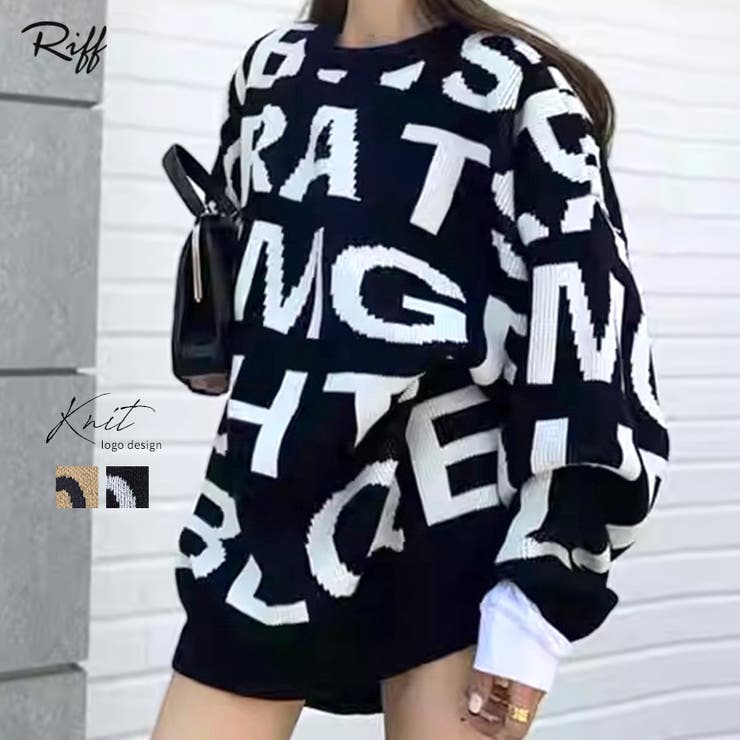 楽天市場】Riff 総柄ロゴデザインニット セーター ロゴデザイン 英字