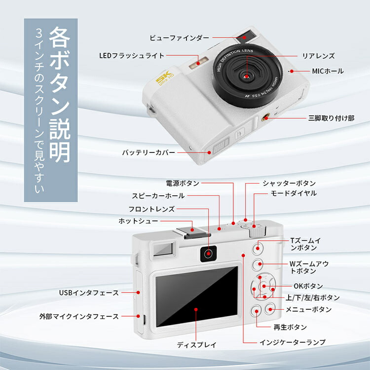楽天市場】デジタルカメラ 5K WiFi機能 デジカメ 日本製チップ 64GB SD
