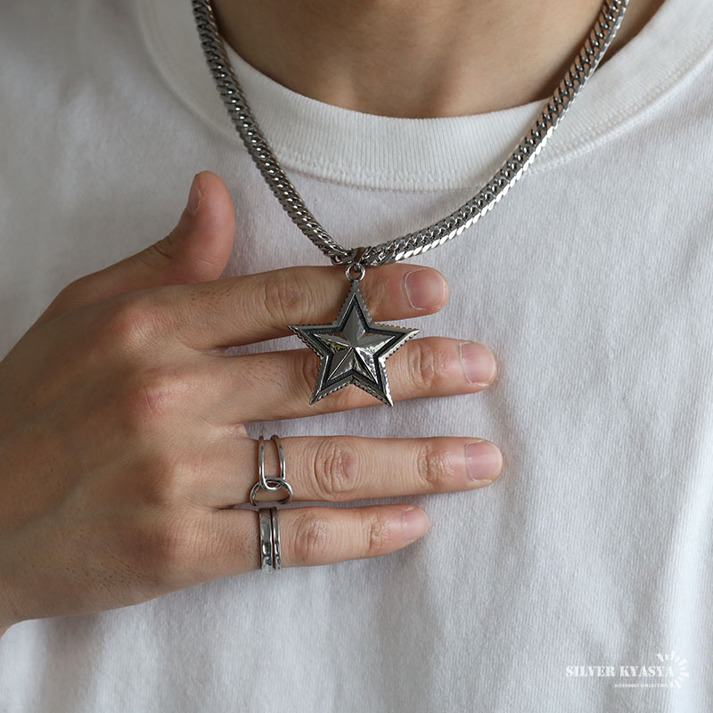 楽天市場】大きめ スターネックレス 星 ダブル喜平ネックレス シルバー