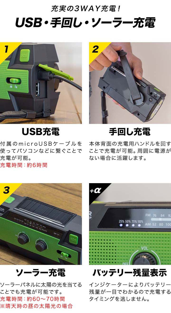 楽天市場】【楽天1位】FIELDOOR 防災ラジオ スマホ充電 4000mAh 大容量