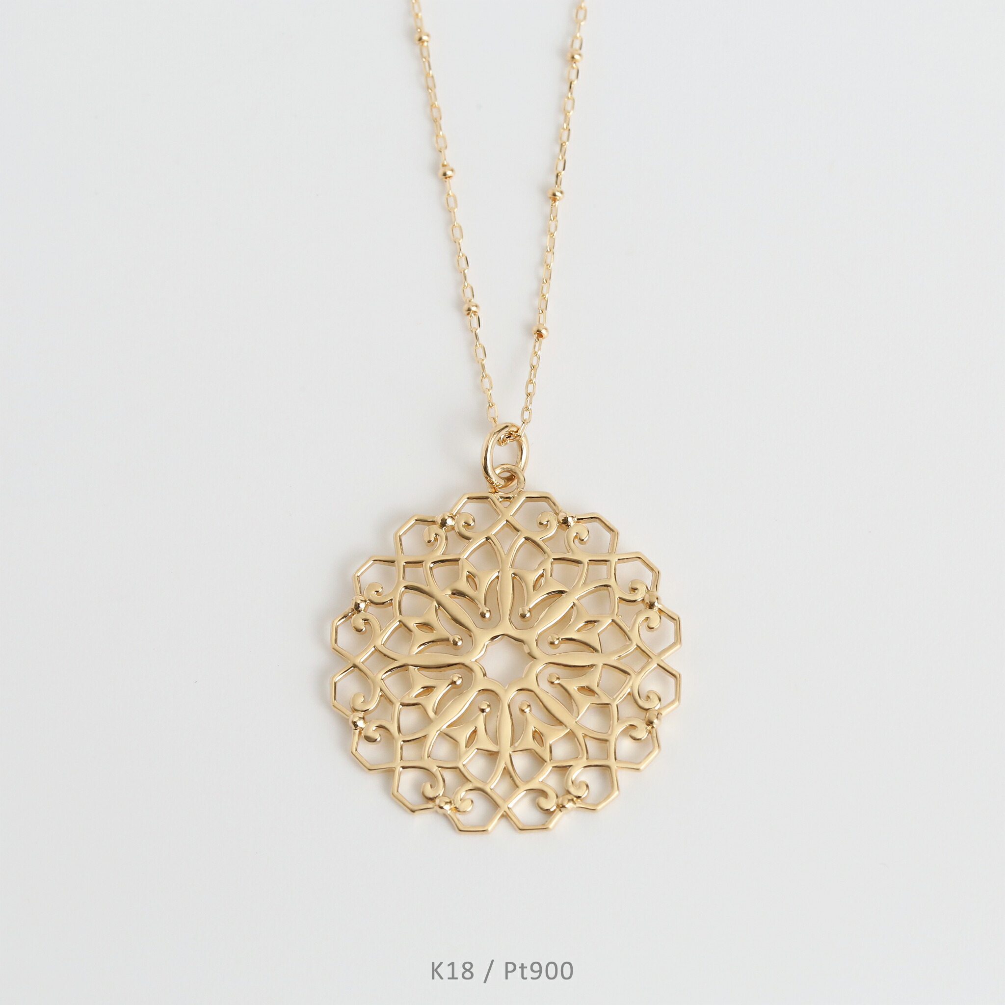 楽天市場】【Rudymoa Long Necklace】 K18/Pt900 透かし柄 モチーフ