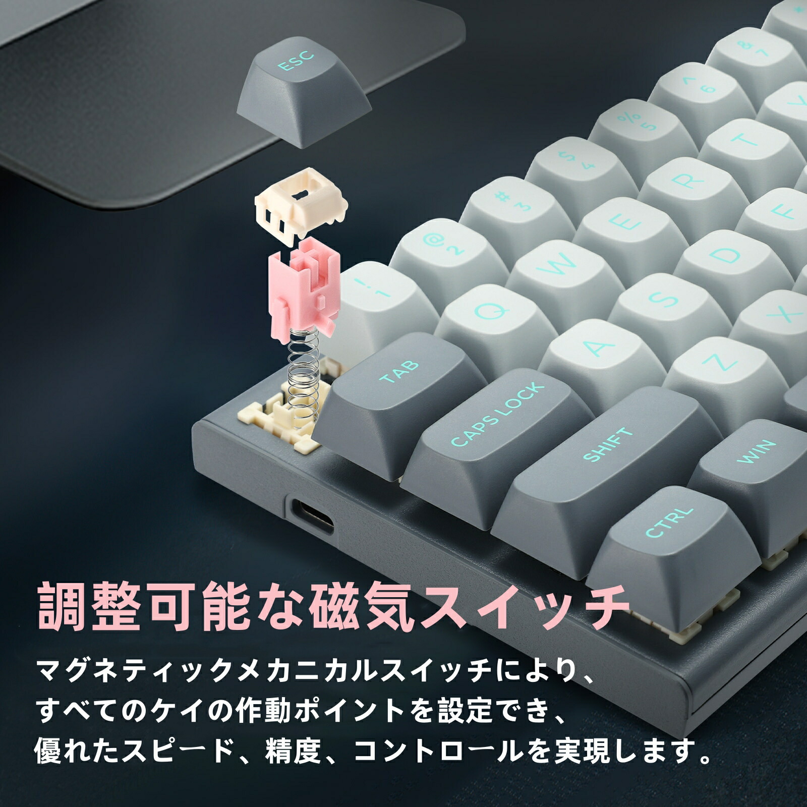 楽天市場】e元素 Hz-61 磁気軸 ゲーミングキーボード 60% 61キー