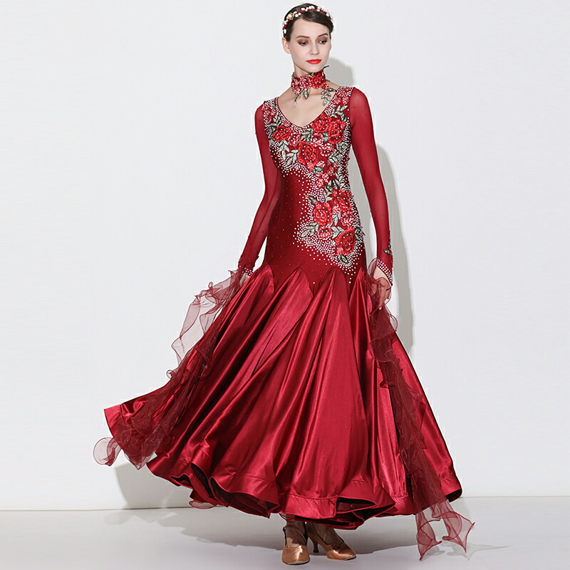 楽天市場】レディース 社交ダンス衣装 刺繍 アップリケ サテンドレス