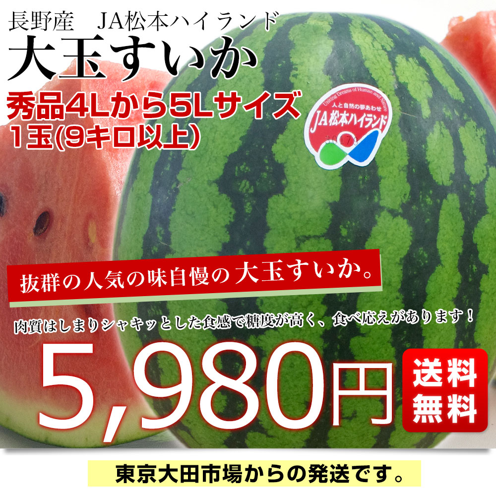 楽天市場】長野県産 JA松本ハイランド 大玉スイカ 秀品 4Lから5L