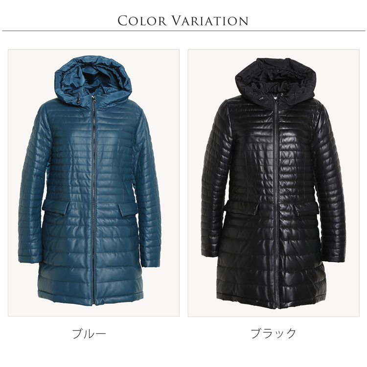 楽天市場】レザー ダウンコート レディース 生地 ラム 切り替え フード