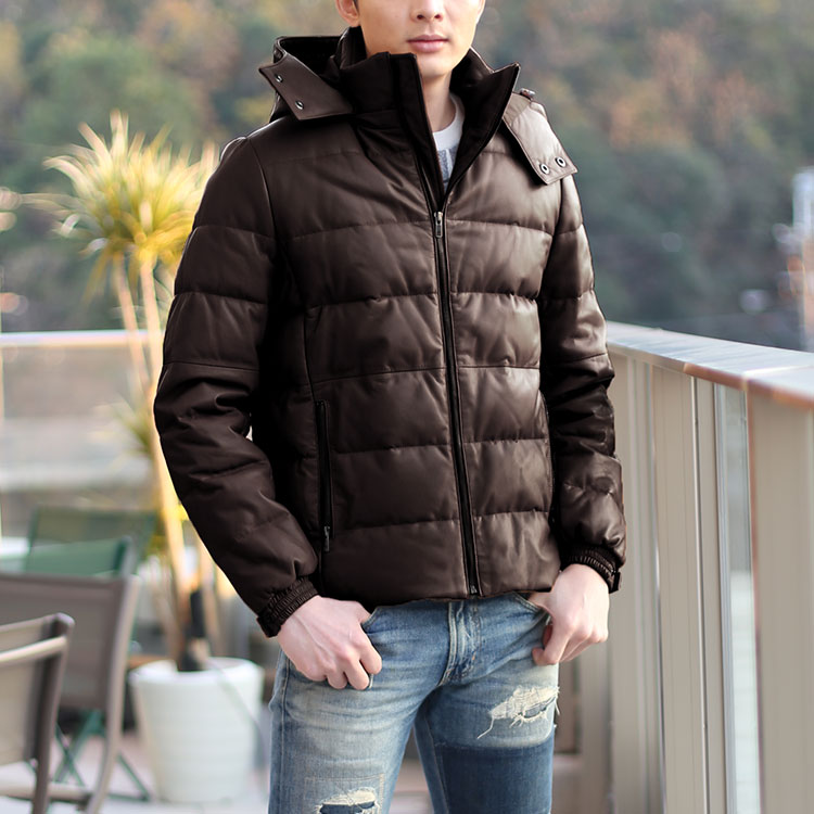 楽天市場】レザー ダウン ジャケット メンズ レザージャケット ダウン