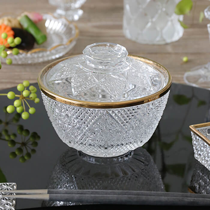 楽天市場】ガラス 蓋付き 椀蓮菊 // ガラス お碗 蓋付 金 ゴールド