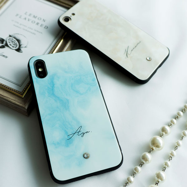 楽天市場】多機種対応 スマホケース 強化ガラス【 大理石風 名入れ