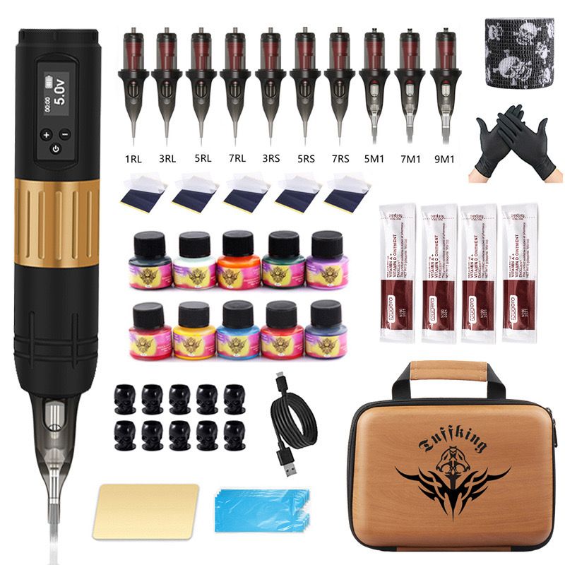楽天市場】ワイヤレスタトゥーマシンセット ショートペン式 10色