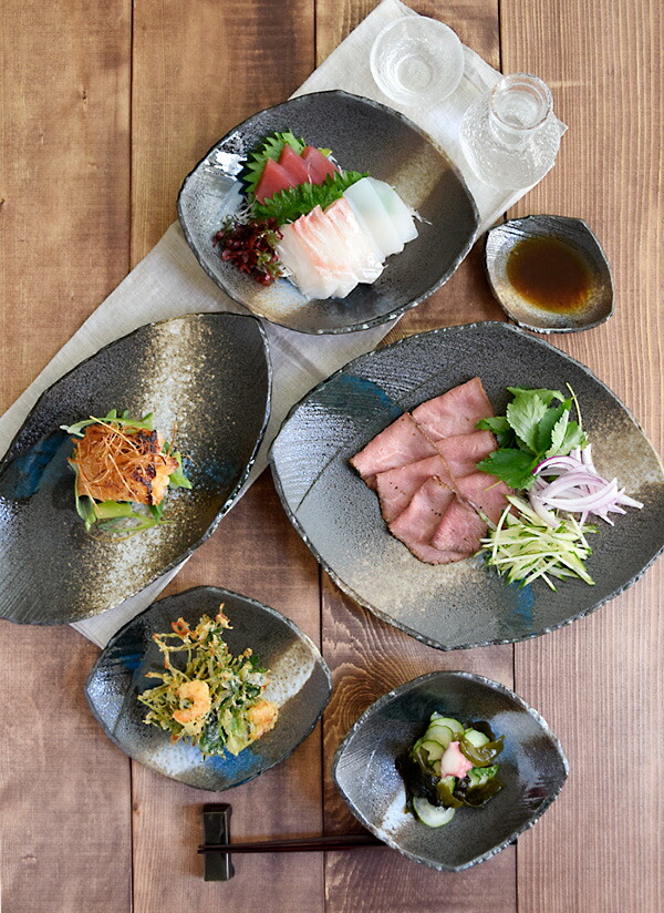 楽天市場】和食器 大皿 変形菱型 黒海 お皿 プレート 大皿 盛り皿 ワン