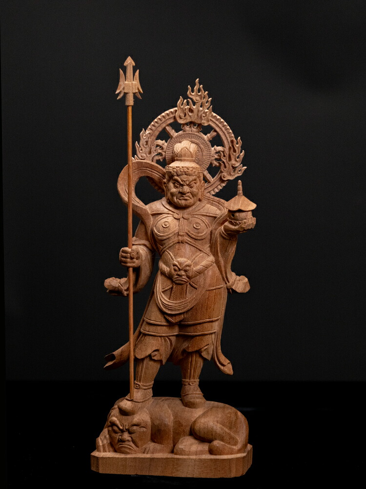 楽天市場】【総高27cm】毘沙門天 木彫り 仏像 置物 『仕様：無垢