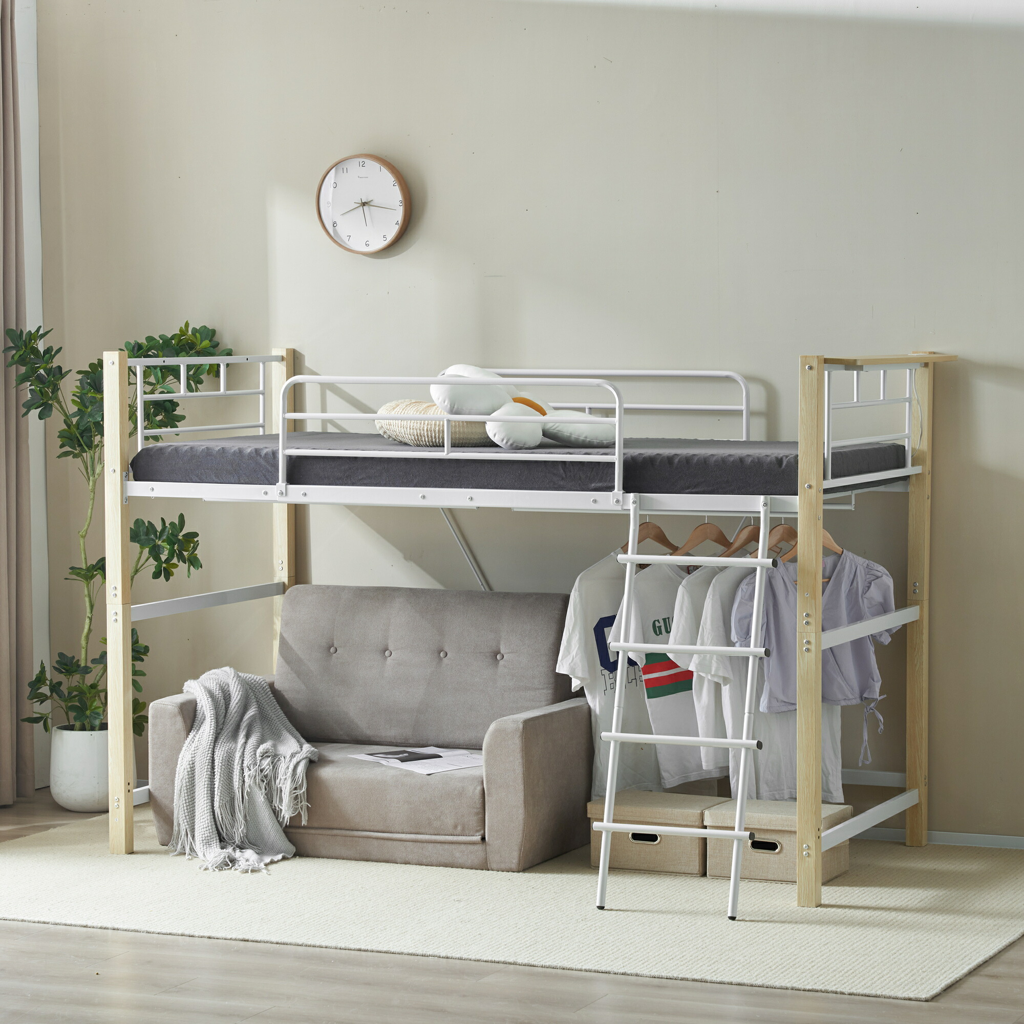 楽天市場】ロフトベッド パイプベッド ロータイプベッド シングル 耐