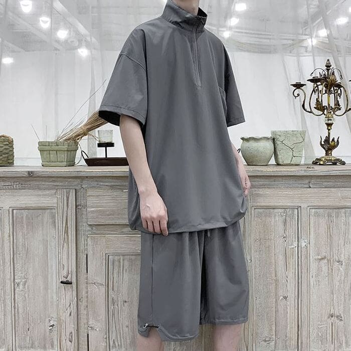 楽天市場】セットアップ メンズ ハーフジップ シャツ ハーフパンツ 夏