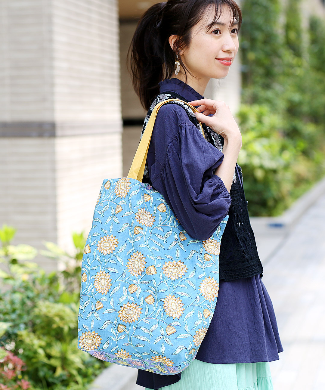 楽天市場】ブロックプリントトートバッグ ／ エコバッグ 肩掛け エコ