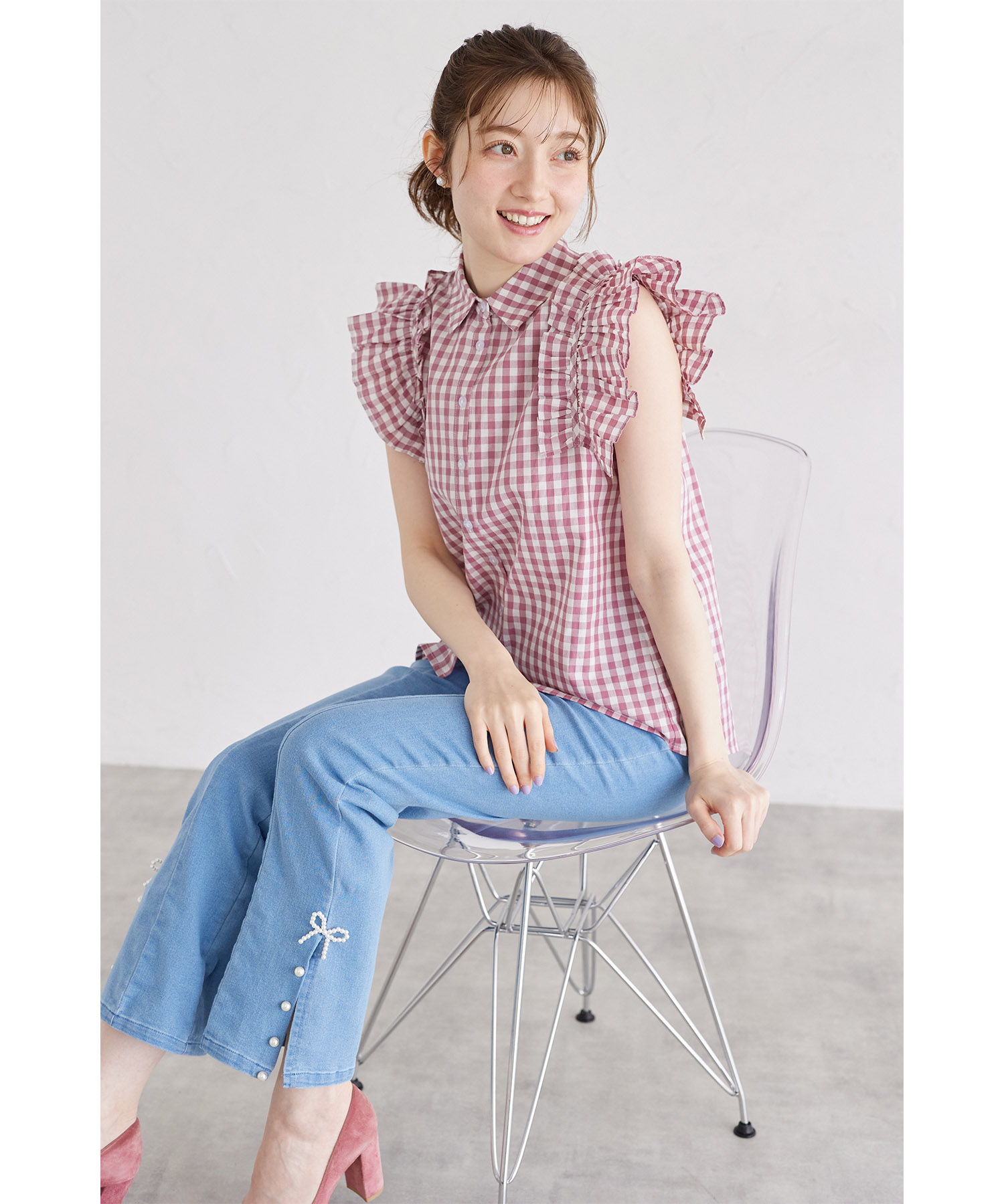 楽天市場】肩ギャザーフリル付きノースリーブコットンブラウス【raleas