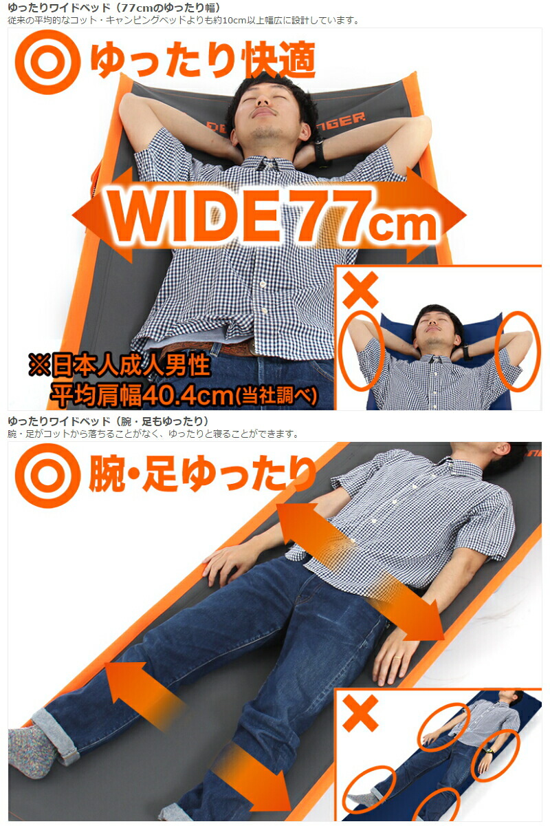 楽天市場】ワイドキャンピングベッド（グレー/オレンジ）キャンピング