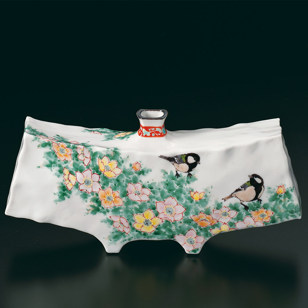 楽天市場】九谷焼 8号扁壺 バラに四十雀/中村陶志人＜送料無料 花瓶