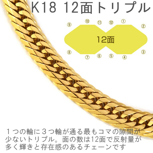 楽天市場】喜平 ネックレス K18 トリプル12面 50cm 30g 造幣局検定刻印