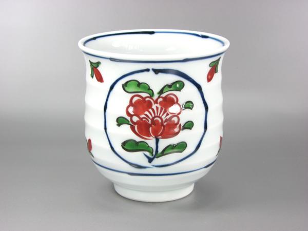 楽天市場】【有田焼】【源右衛門窯】 染錦牡丹丸紋湯呑 (小 赤 面取