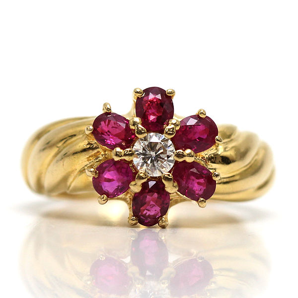 楽天市場】K18 フラワーモチーフリング 10号 ルビー 1.24ct